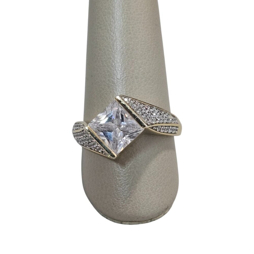 Vintage SJD  Sterling Silver Gold Plated Cubic Zirconia Women's Ring Size 9